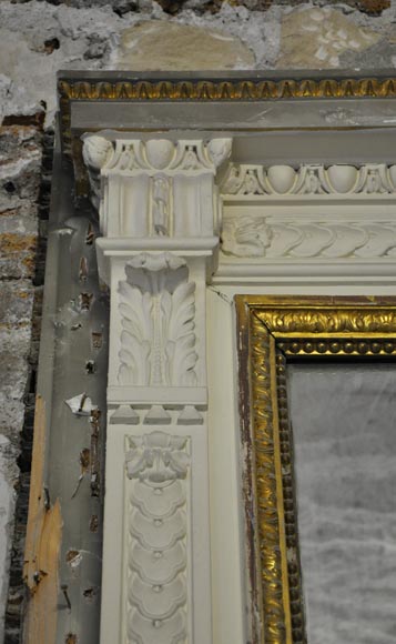 Large Louis XVI style fireplace in white Carrara marble with its cast iron insert and its overmantel mirror-14