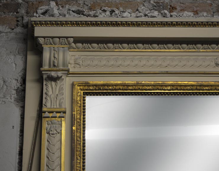Large Louis XVI style fireplace in white Carrara marble with its cast iron insert and its overmantel mirror-13