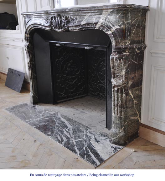 Beautiful antique Regence style fireplace in Campan Grand Melange marble, 19th c.-8