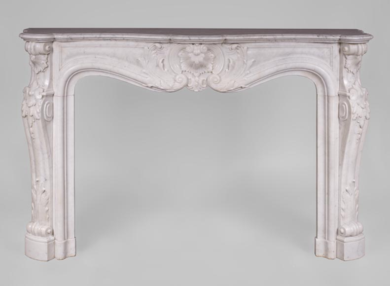 Beautiful antique Louis XV style fireplace with rich decor in white Carrara marble-0