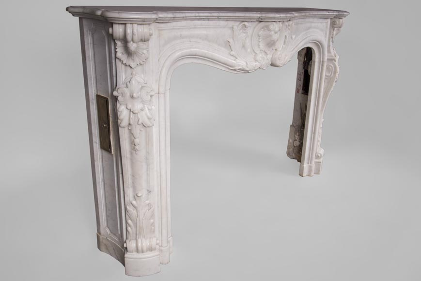 Beautiful antique Louis XV style fireplace with rich decor in white Carrara marble-3