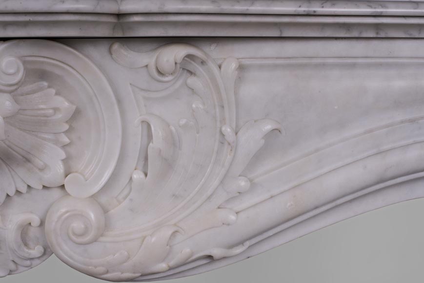 Beautiful antique Louis XV style fireplace with rich decor in white Carrara marble-4