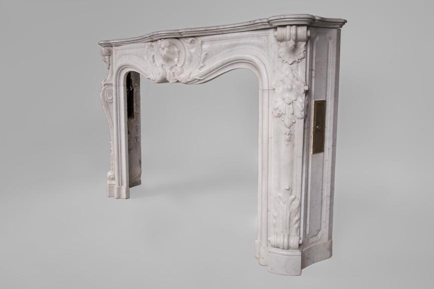 Beautiful antique Louis XV style fireplace with rich decor in white Carrara marble-7