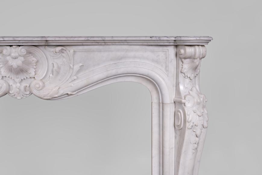 Beautiful antique Louis XV style fireplace with rich decor in white Carrara marble-8