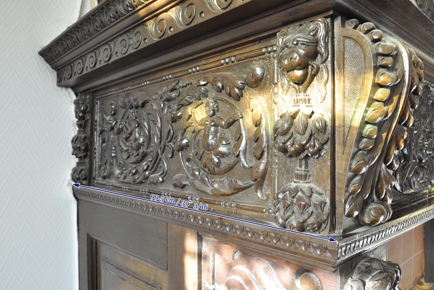 Important antique carved walnut fireplace with painting from the 17th century after Giovanni Andrea CASELLA-16