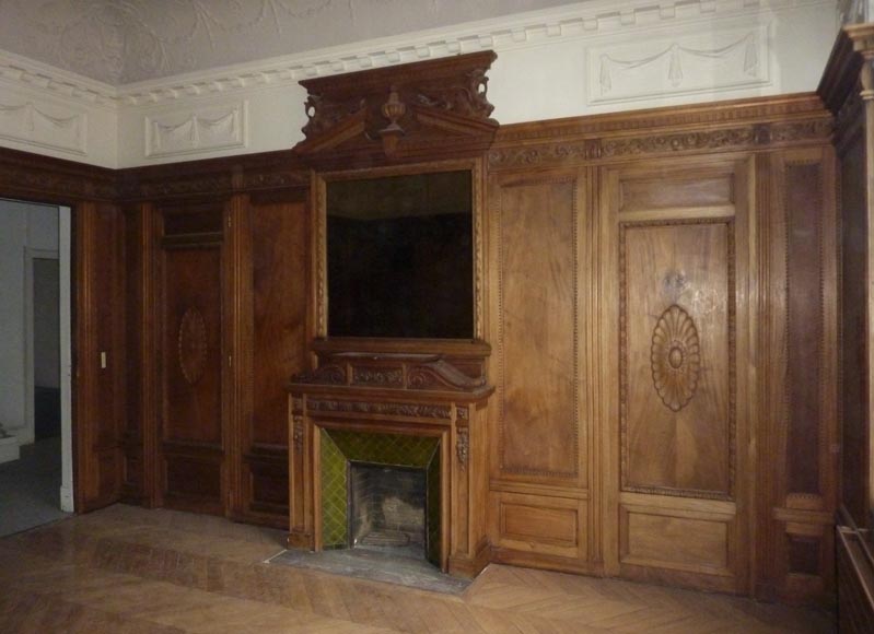 Napoleon III style paneled room with fireplace and mirror, chimeras decor, in carved wood-0