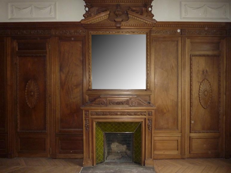 Napoleon III style paneled room with fireplace and mirror, chimeras decor, in carved wood-1