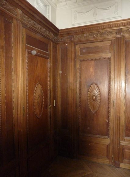 Napoleon III style paneled room with fireplace and mirror, chimeras decor, in carved wood-3