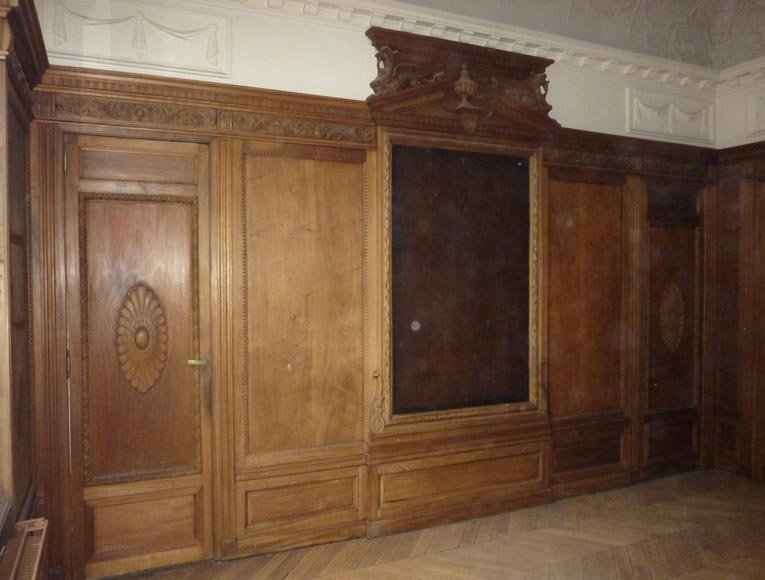 Napoleon III style paneled room with fireplace and mirror, chimeras decor, in carved wood-5