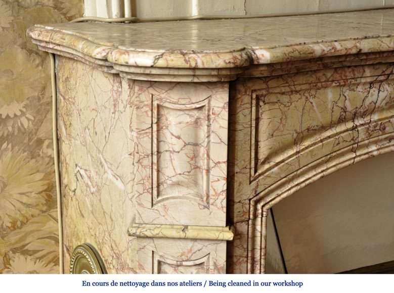 Antique Louis XV style fireplace in Breccia Nuvolata marble with its Carrara marble shell-3