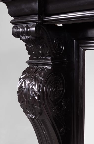 Beautiful antique Napoleon III fireplace with windings and acanthus leaves in Black Belgium marble-4