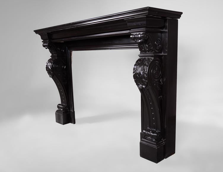 Beautiful antique Napoleon III fireplace with windings and acanthus leaves in Black Belgium marble-6