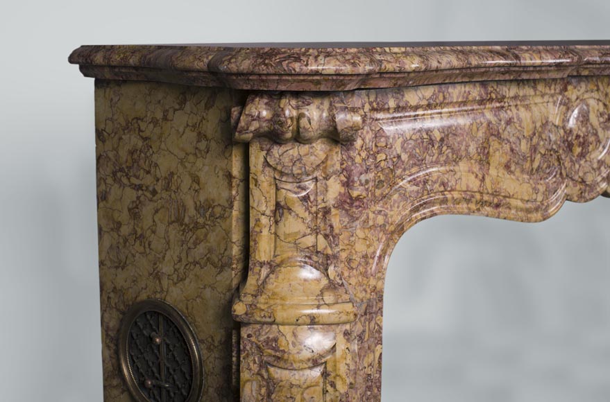 Antique Louis XV style fireplace, Pompadour model, in Brocatelle du Jura marble-3