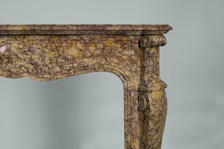 Antique Louis XV style fireplace, Pompadour model, in Brocatelle du Jura marble-6