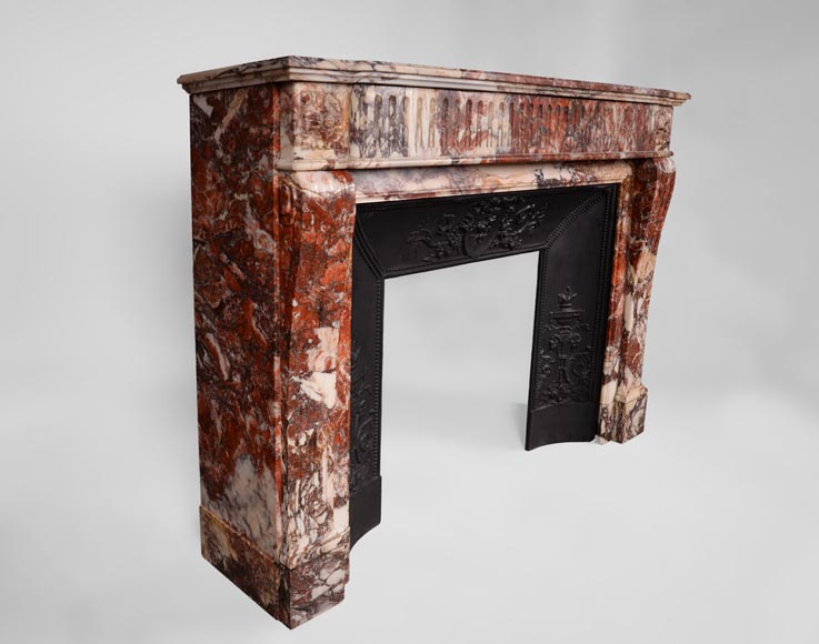 Beautiful antique Louis XVI style fireplace with flutings in Onyx rouge with its cast iron insert-2