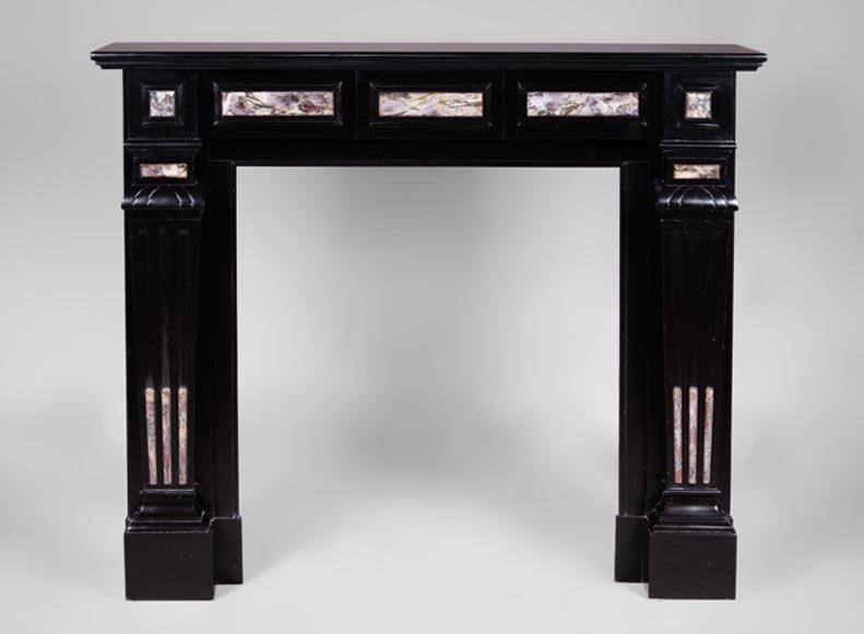 Antique Napoleon III style fireplace in Belgian Black marble with Fior di Pesco marble inlays-0
