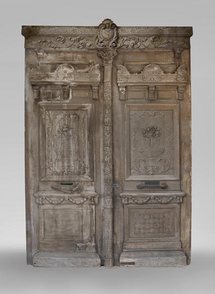 Big Napoleon III style double door made of carved wood-0