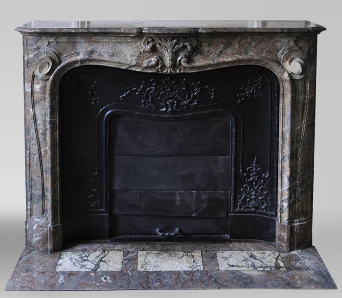 Antique Louis XV style fireplace in Red from the North marble with shell-0