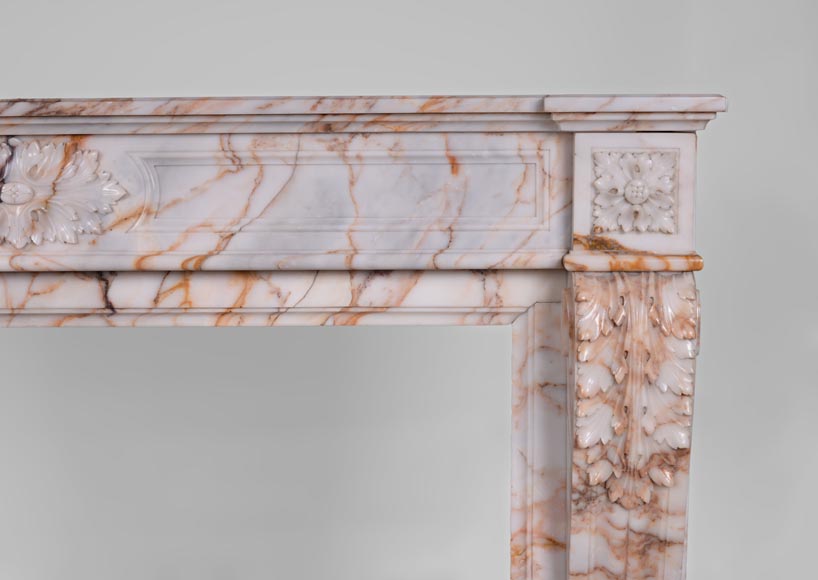Beautiful antique Louis XVI style mantel in Orange veined marble in Skyros marble-7