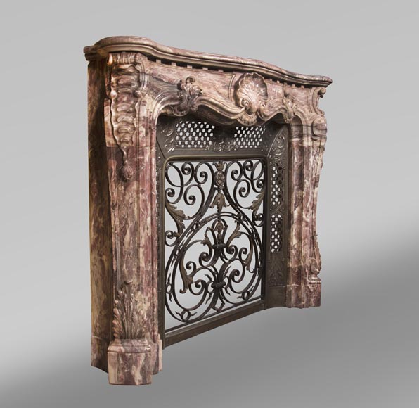 Very beautiful antique Louis XV style opulent fireplace made out of Fleur de Pêcher marble-4