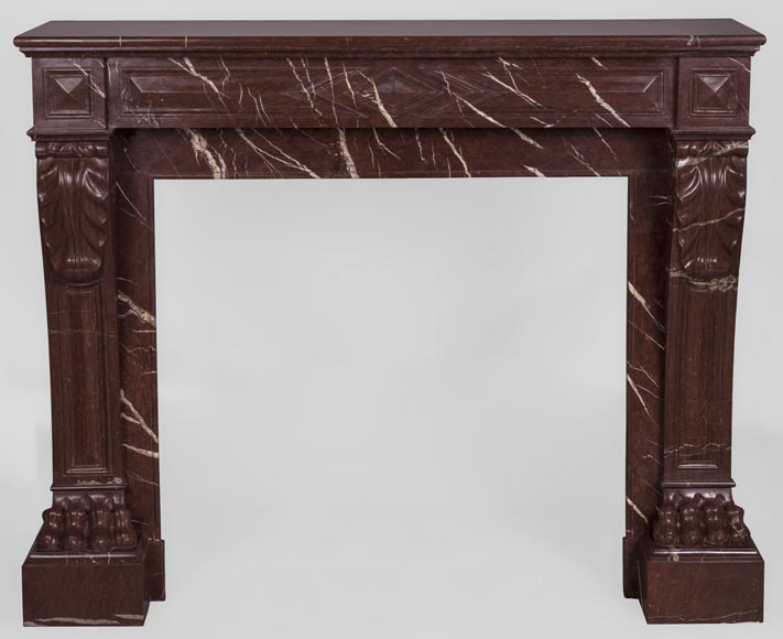 Antique Napoleon III style fireplace made out of Rouge Griotte marble with lion’s paws and Acanthus leaves-0