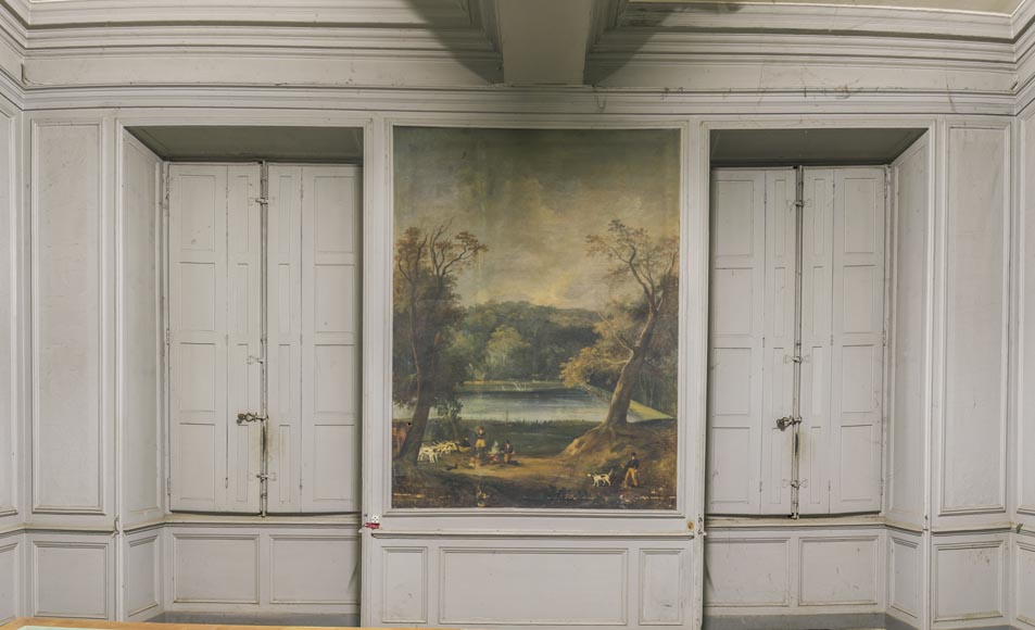Wooden paneling with hunting scenes-12