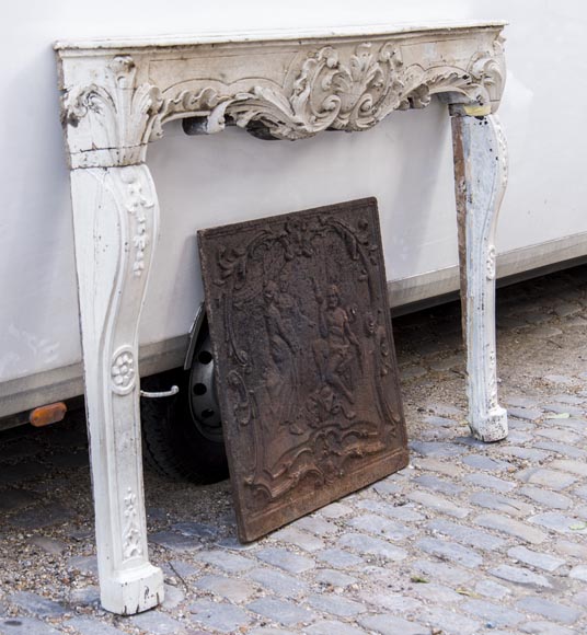 A beautiful antique richly sculpted fireplace from Louis XV period made out of painted oak-2