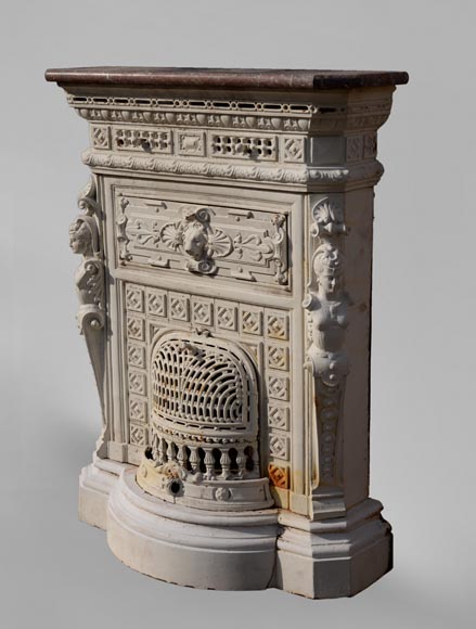 Antique cast iron stove in the Napoleon III style decorated with caryatids-5