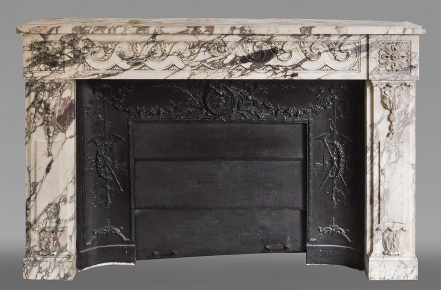 Antique Louis XVI style fireplace made out of Breche Violette marble-0
