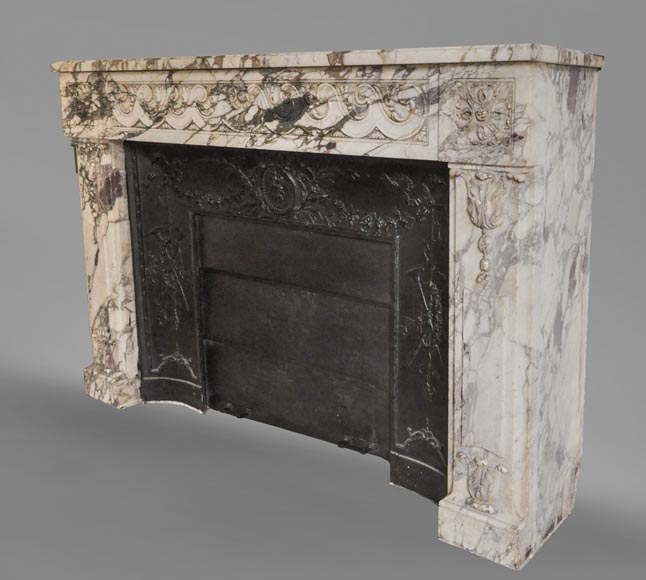 Antique Louis XVI style fireplace made out of Breche Violette marble-7