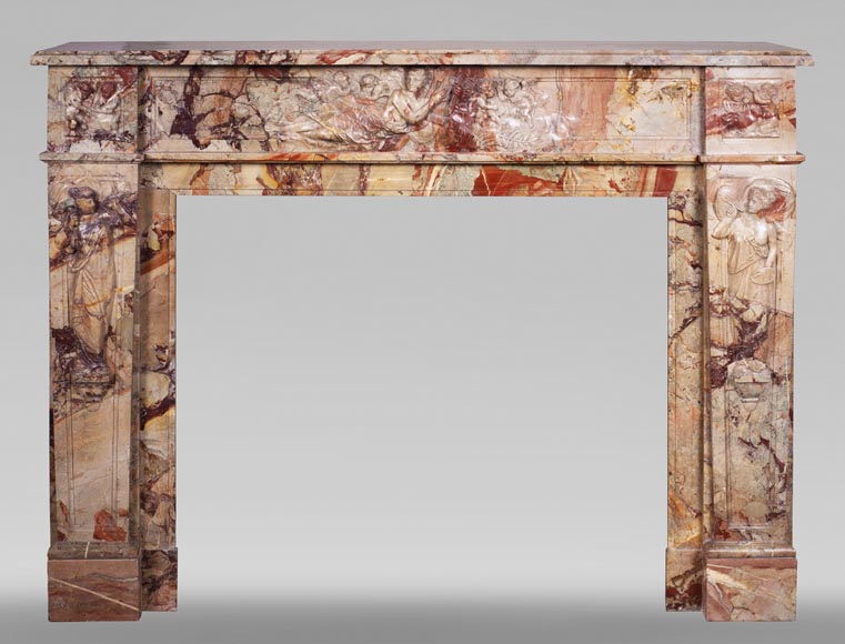 Antique neo-classical style Sarrancolin marble fireplace, richly carved on the theme of the arts-0
