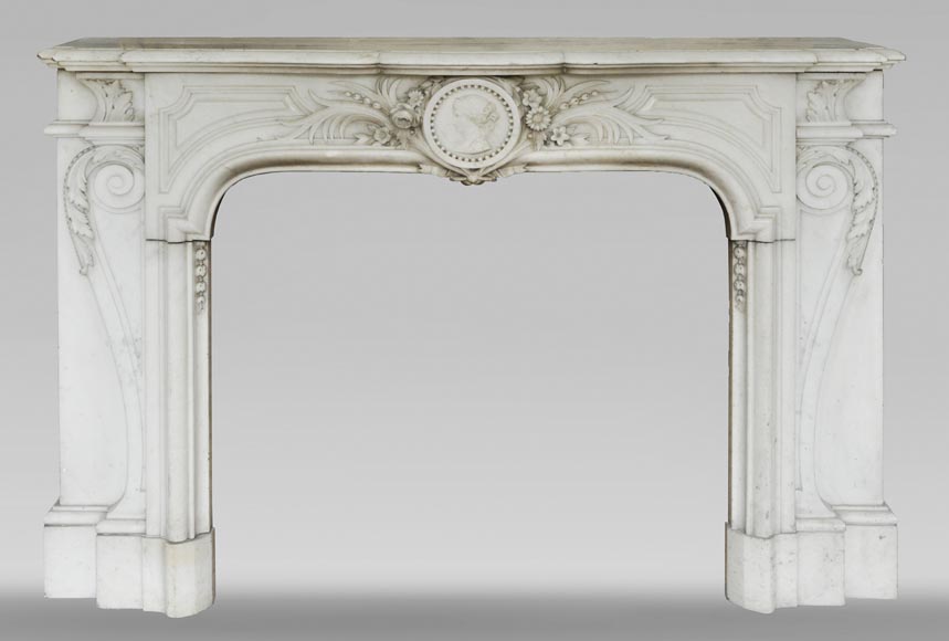 Antique Napoleon III fireplace with a woman's profile decoration in a medallion-0