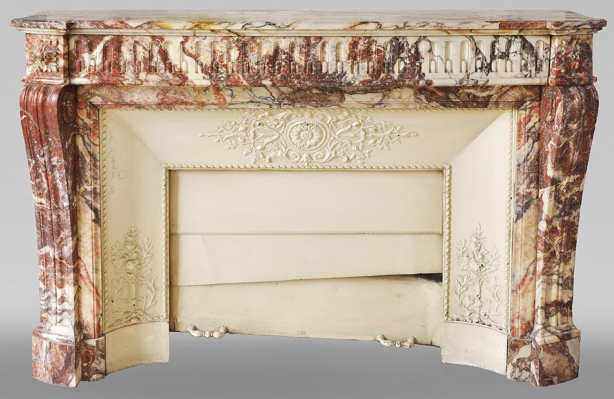 Antique Louis XVI style mantel with rudentures in red Onyx-0