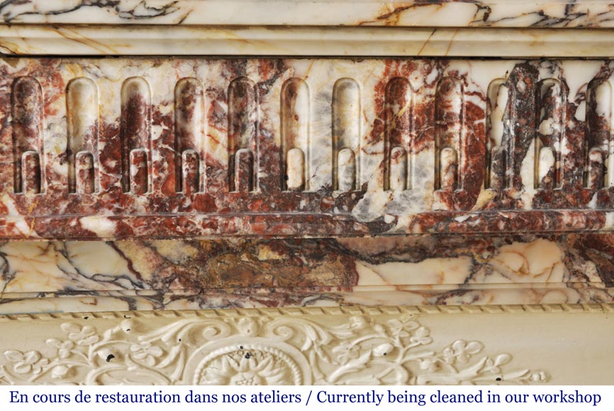 Antique Louis XVI style mantel with rudentures in red Onyx-1