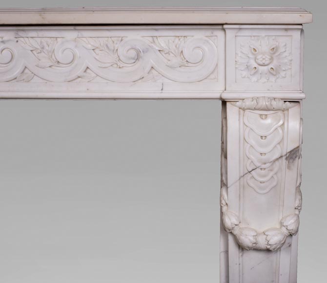Antique Louis XVI style fireplace in statuary marble with a beautiful vitruvian frieze-8