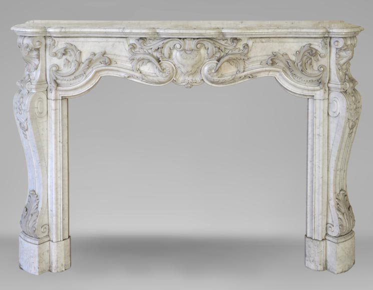 Exceptional opulent Louis XV style fireplace, very carved, in white Carrara marble-0