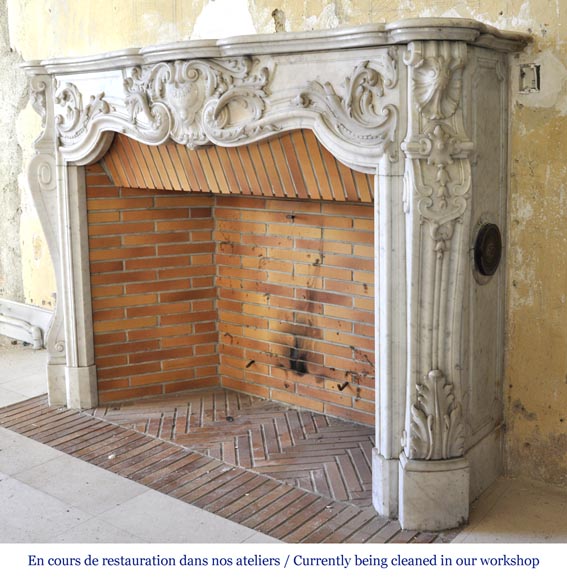 Exceptional opulent Louis XV style fireplace, very carved, in white Carrara marble-10