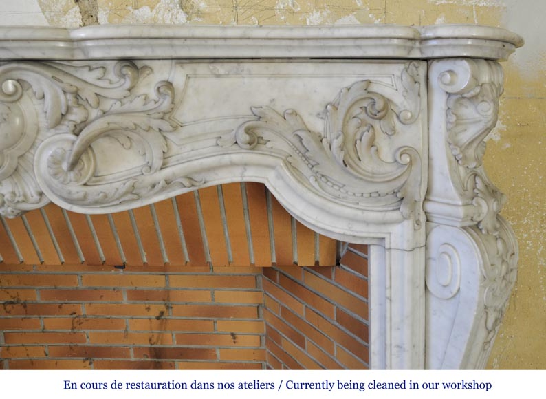 Exceptional opulent Louis XV style fireplace, very carved, in white Carrara marble-11