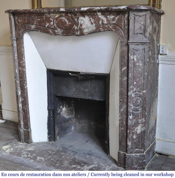 Antique Louis XV style fireplace in Rouge du Nord marble-5