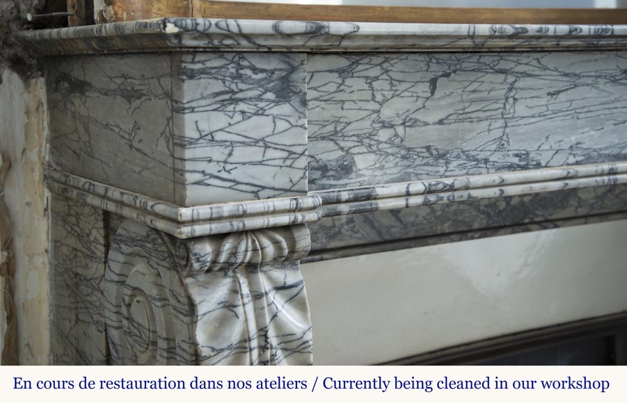 Antique Restoration style fireplace mantel in Bleu Fleuri marble-3