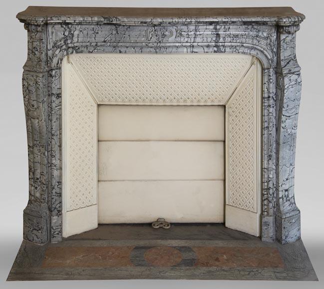 Antique Louis XV style curved Pompadour fireplace in Bleu Fleuri marble-0