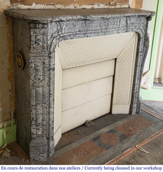 Antique Louis XV style curved Pompadour fireplace in Bleu Fleuri marble-2