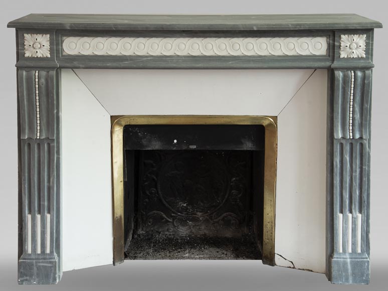 Antique Louis XVI style fireplace in Bleu Turquin marble and statuary marble-0