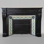 Antique Louis XVI style fireplace in Fine Black Belgium marble