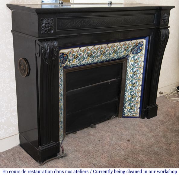 Antique Louis XVI style fireplace in Fine Black Belgium marble-2