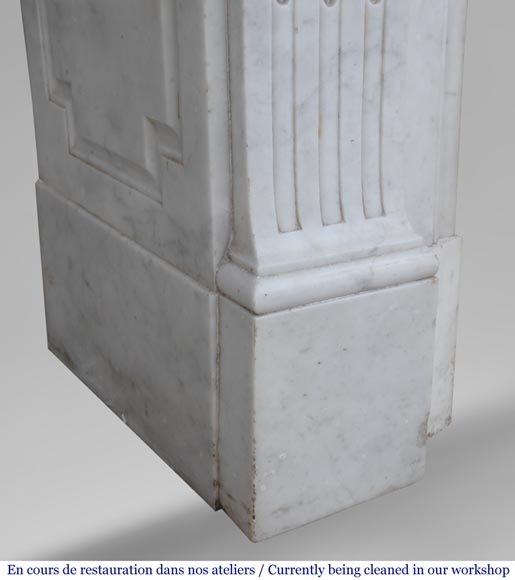 Antique Louis XVI style fireplace in Carrara marble with basket of flowers-9