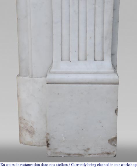 Antique Louis XVI style fireplace in Carrara marble with basket of flowers-14