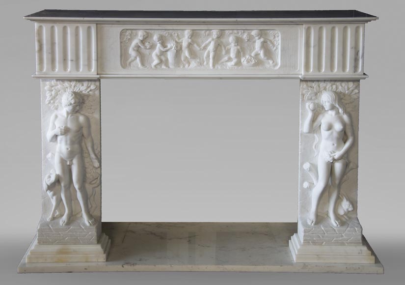 Carrara marble fireplace with Adam and Eve decoration-0