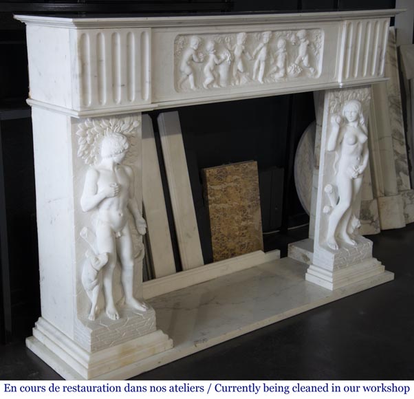 Carrara marble fireplace with Adam and Eve decoration-4