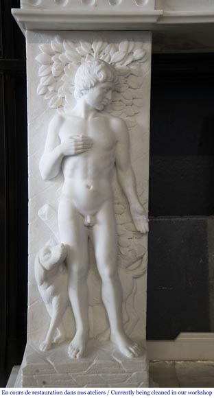 Carrara marble fireplace with Adam and Eve decoration-6